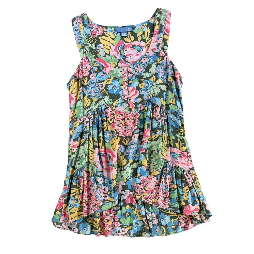 Lil Anthropologie Colorful Floral Tiered Ruffle Tunic Top Sleeveless Boho Size 4